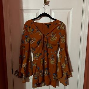 F21 SMALL FOREVER 21 ROMPER FLORAL ORANGE CUTE 70S STEVIE NICKS INSPIRED